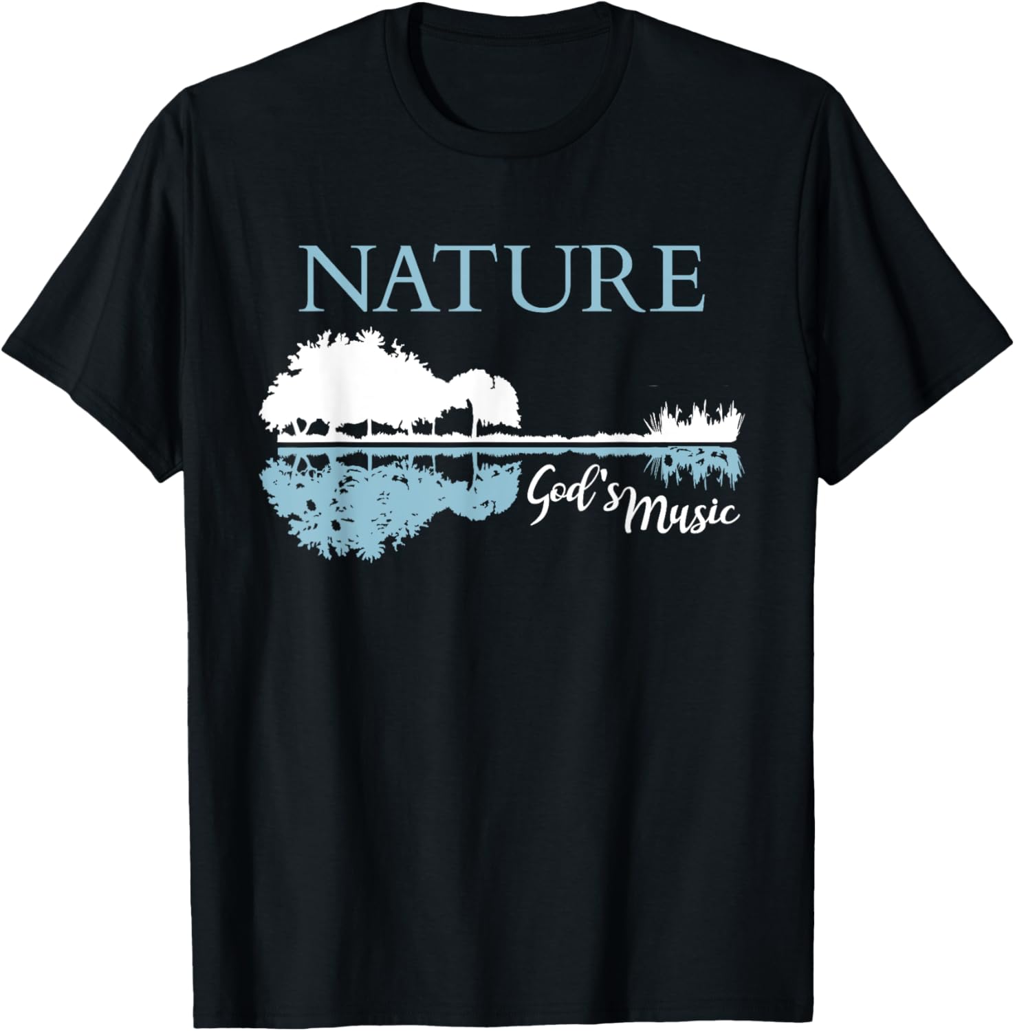 Nature God's Music Christian Outdoors Musician Guitar Lake T-Shirt - T-Shirt | Black