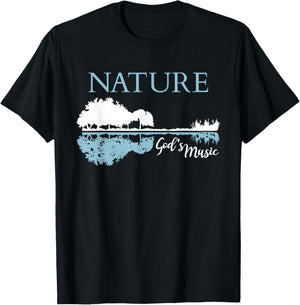 Nature God's Music Christian Outdoors Musician Guitar Lake T-Shirt - T-Shirt | Black