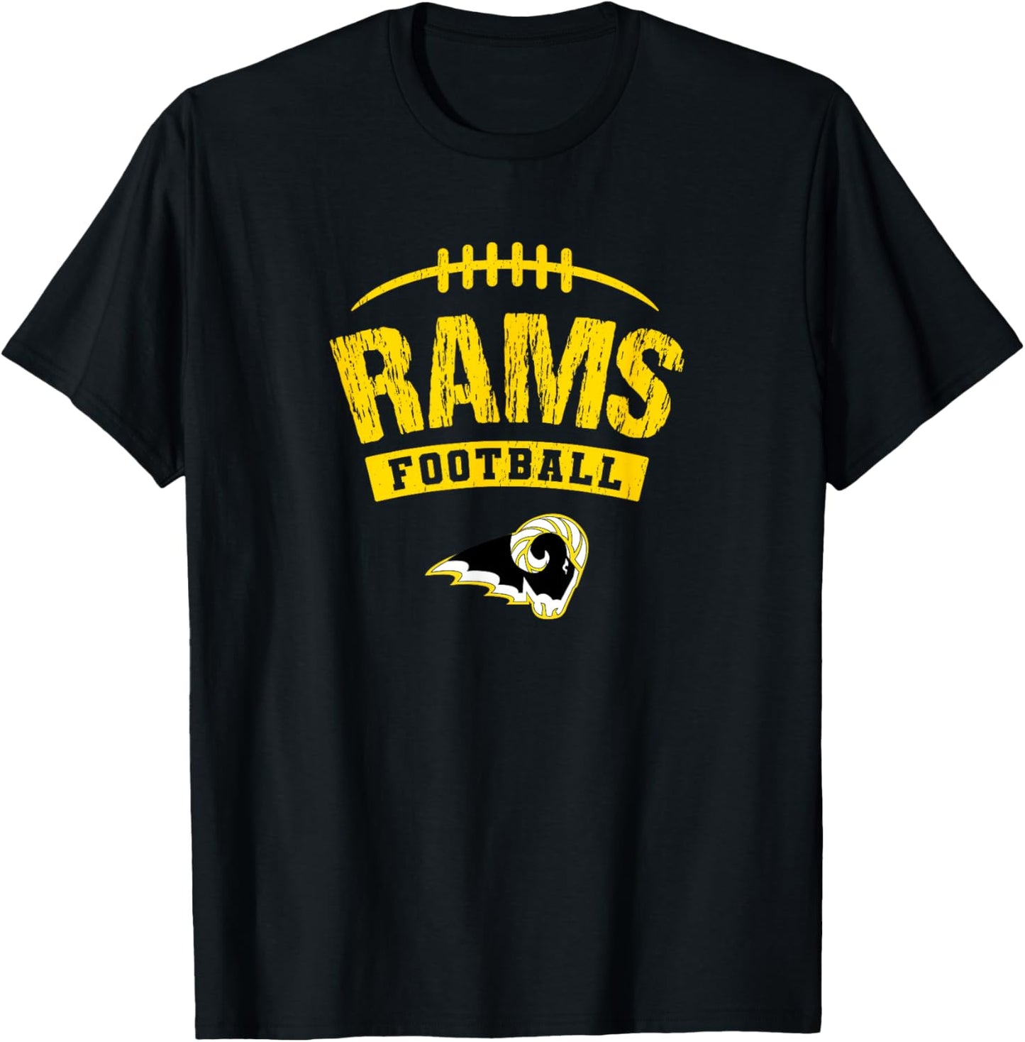 Southeast Polk Rams Logo Football Distressed HS T-Shirt - T-Shirt | Black