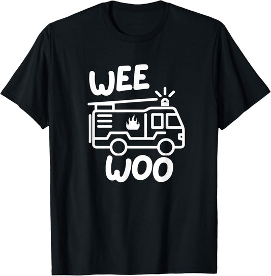 Wee Woo Squad Funny Fire Truck Firefighter Birthday Kids Boy T-Shirt - T-Shirt | Black