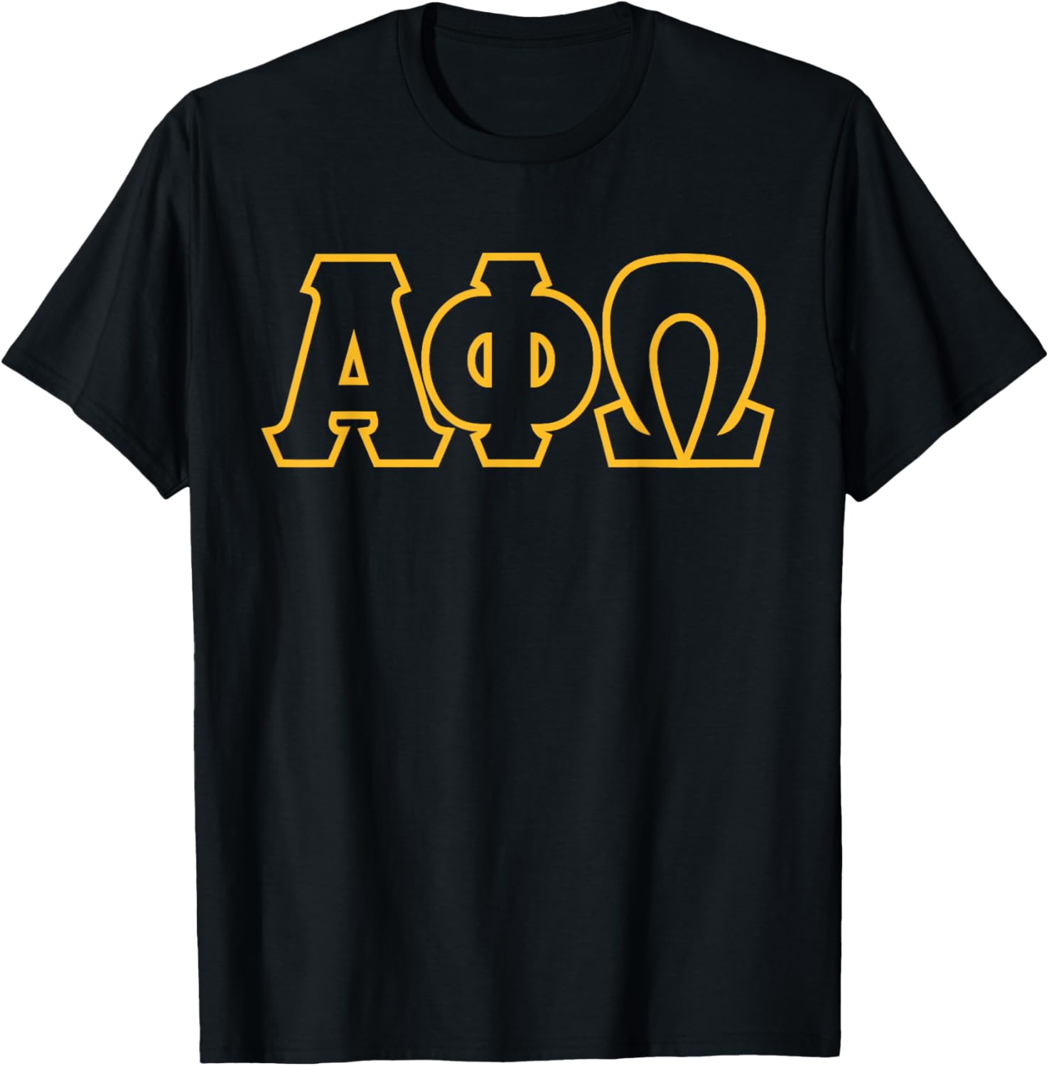 Licensed Alpha Phi Omega Outlined Lettered Gold T-Shirt - T-Shirt | Black