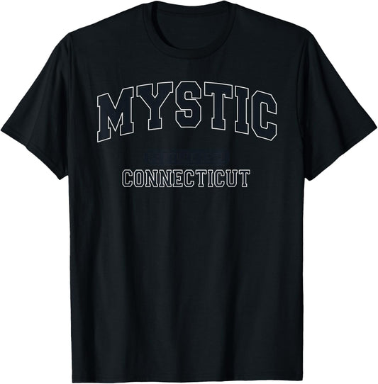 Mystic Connecticut Settled 1654 Vintage Sports Arched Black T-Shirt - T-Shirt | Black