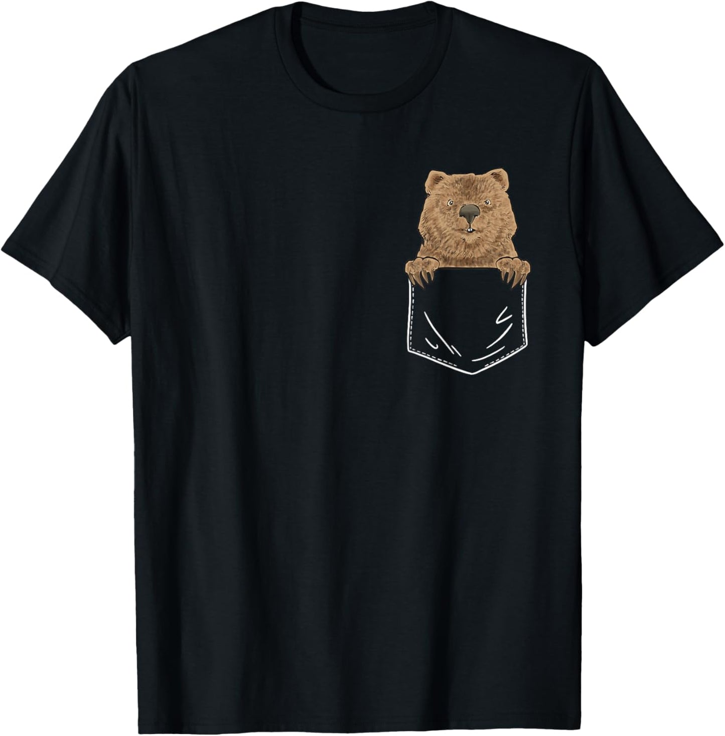 Wombat Lover Pocket Australian Wombat T-Shirt - T-Shirt | Black
