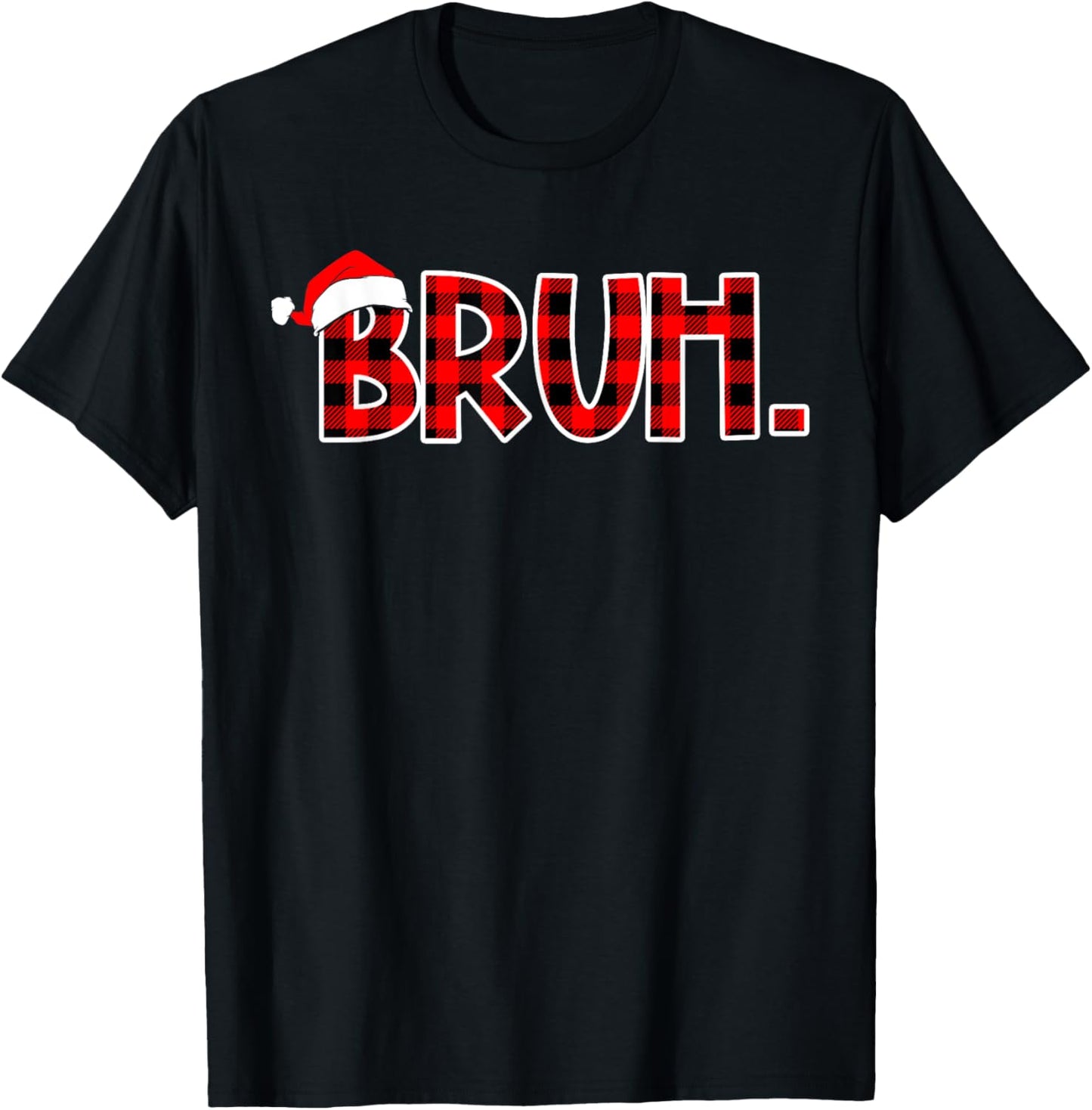 Bruh Funny Christmas Buffalo Plaid Boys Kids Xmas Pajamas T-Shirt - T-Shirt | Black