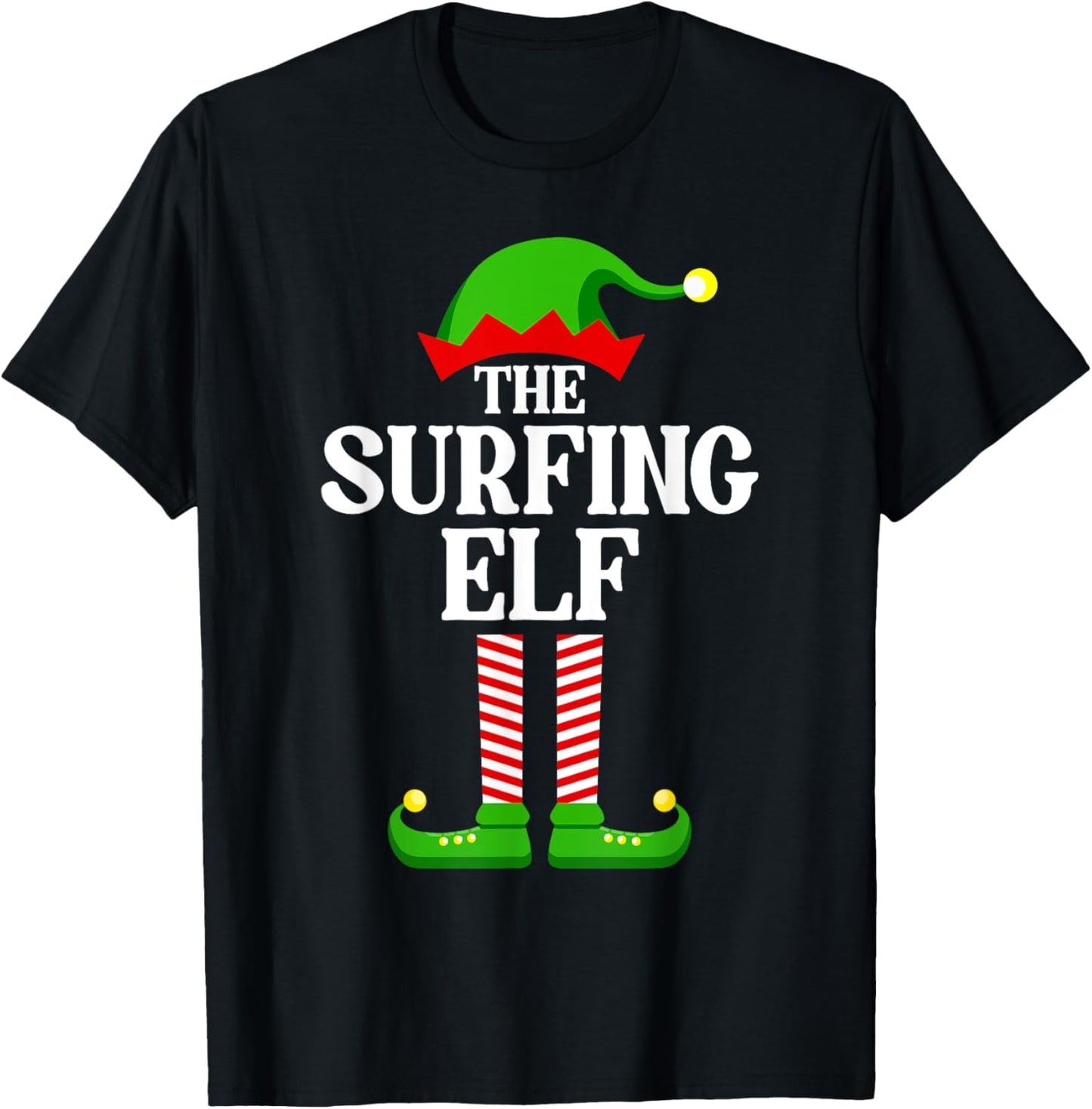 Surfing Elf Family Matching Group Funny Christmas T-Shirt - T-Shirt | Black