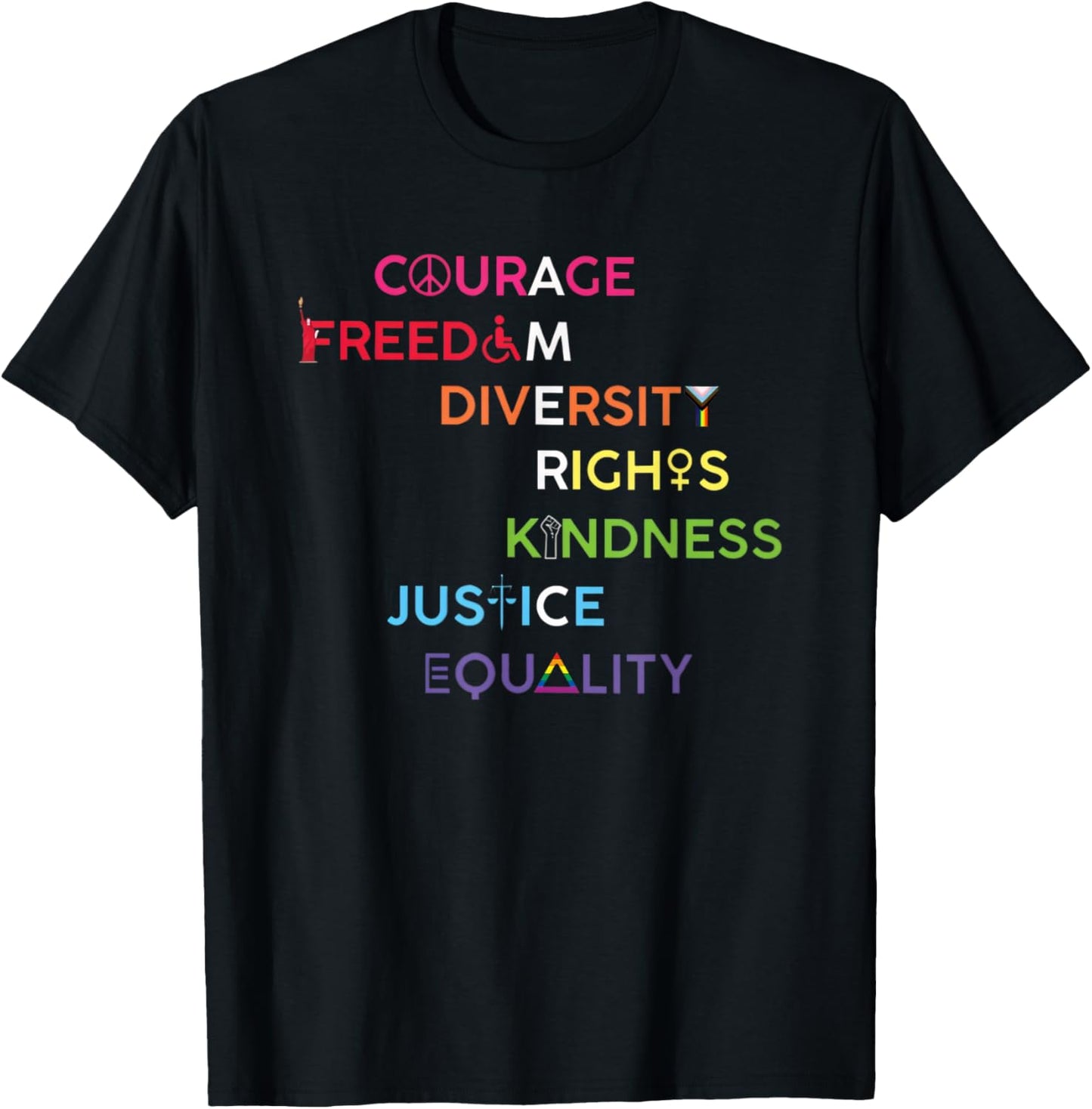 America Courage Freedom Diversity Human Rights T-Shirt - T-Shirt | Black