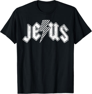 Retro Jesus Lightning Bolt Christian Design T-Shirt - T-Shirt | Black