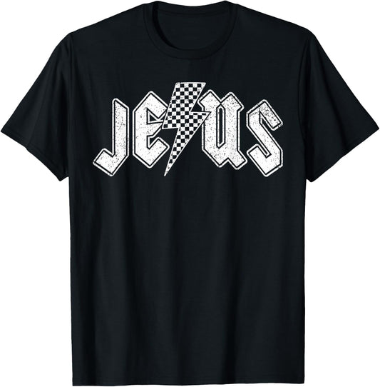 Retro Jesus Lightning Bolt Christian Design T-Shirt - T-Shirt | Black