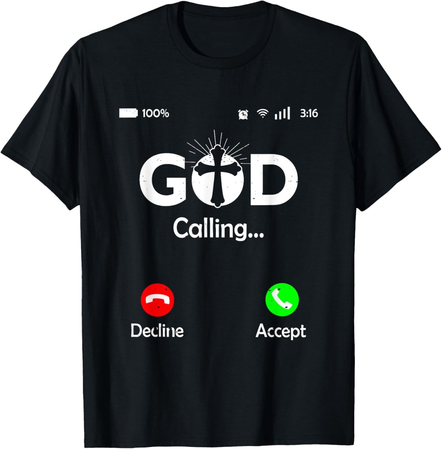 God Is Calling Phone Screen Religious Humor Christian T-Shirt - T-Shirt | Black