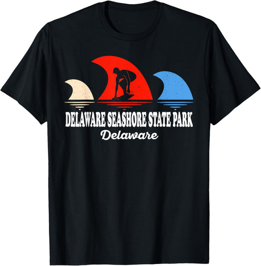Retro Delaware Delaware Seashore State Park Surfboarding T-Shirt - T-Shirt | Black