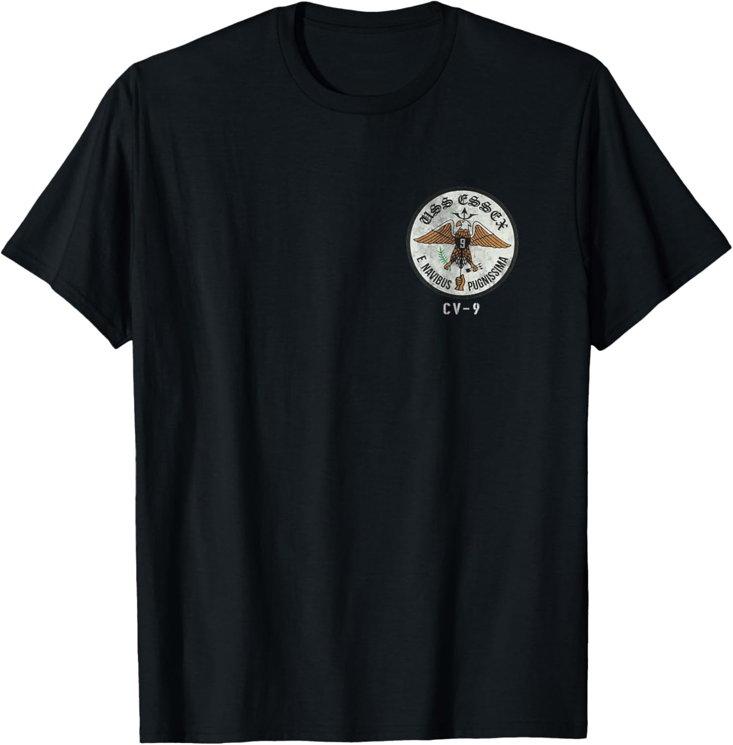 USS Essex CV-9 Logo American Flag Aircraft Carrier Veteran T-Shirt - T-Shirt | Black