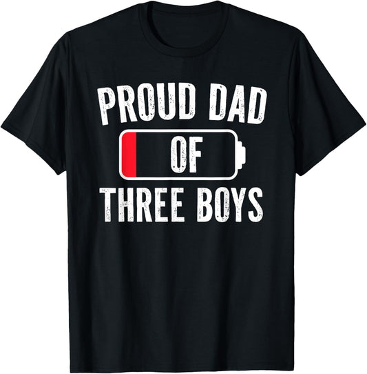 Boy Dad, Dad Of Three Boys Daddy of 3 Sons Father's Day T-Shirt - T-Shirt | Black