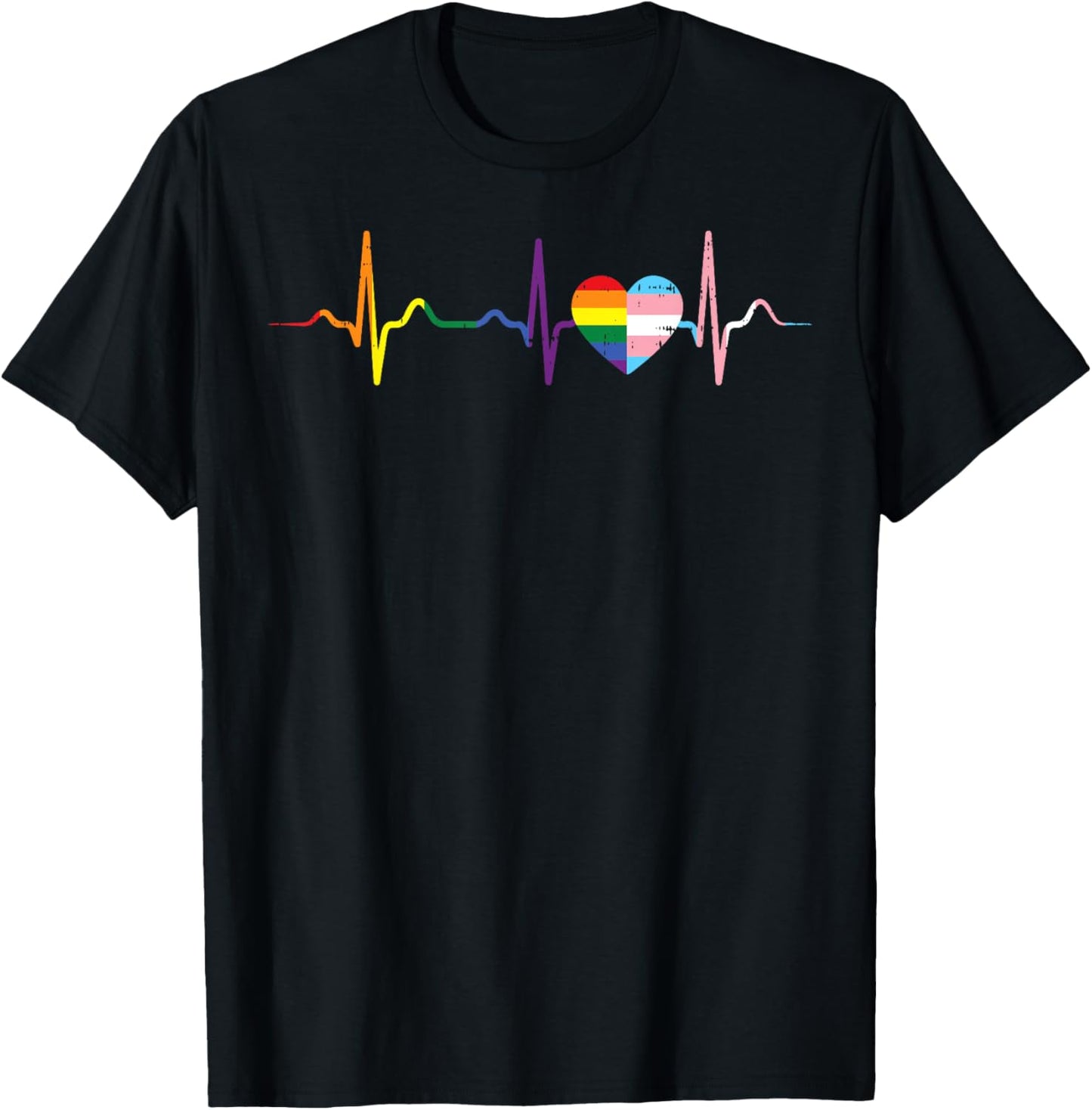 Rainbow Heartbeat Heart LGBTQ Flags Love Gay Pride Men Women T-Shirt - T-Shirt | Black