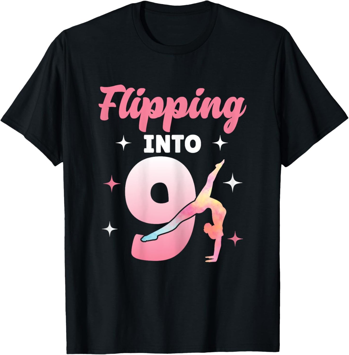 9th Birthday Party Gymnast Gymnastics Flipping Into 9 T-Shirt - T-Shirt | Black