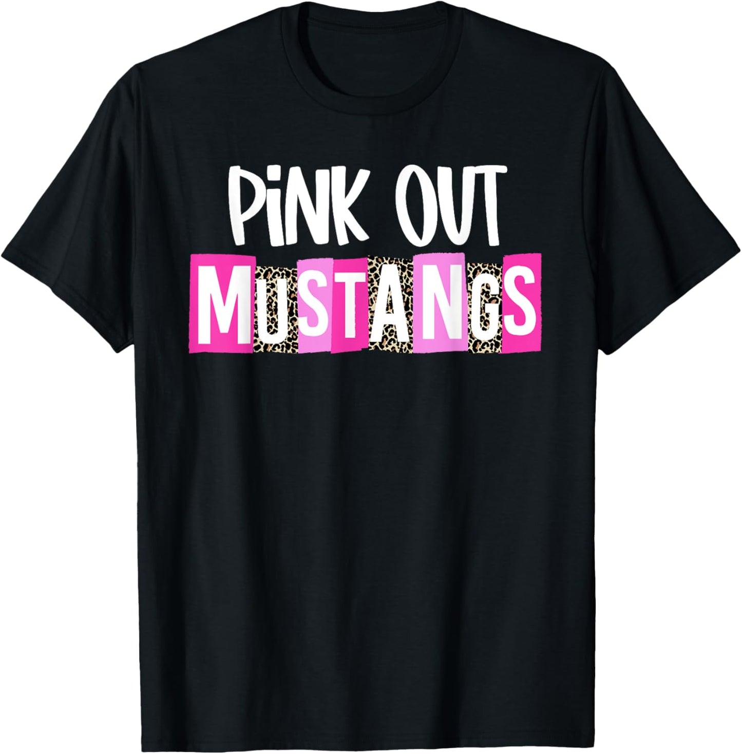 Pink Out Mustangs Breast Cancer Awareness School Spirit T-Shirt - T-Shirt | Black