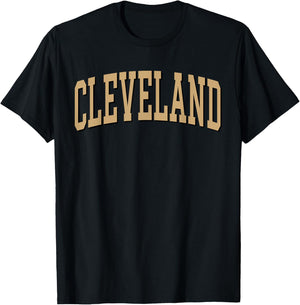Cleveland Apparel . Co - Vintage Varsity Arched Text Cleveland - -Adult, Short Sleeve, , Red, Small T-Shirt - T-Shirt | Black