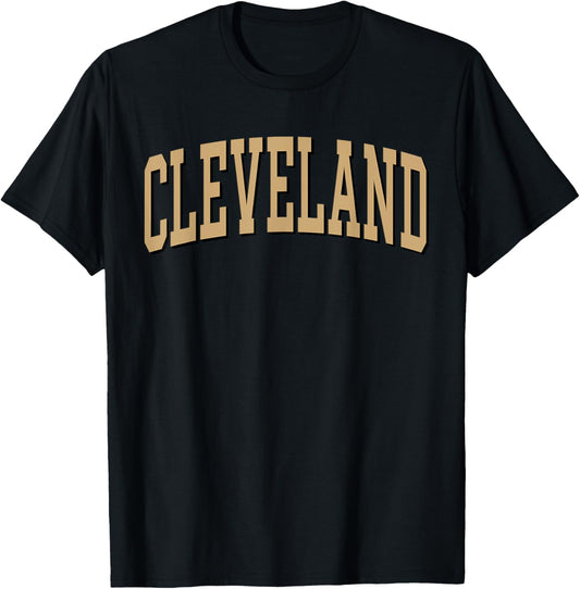Cleveland Apparel . Co - Vintage Varsity Arched Text Cleveland - -Adult, Short Sleeve, , Red, Small T-Shirt - T-Shirt | Black