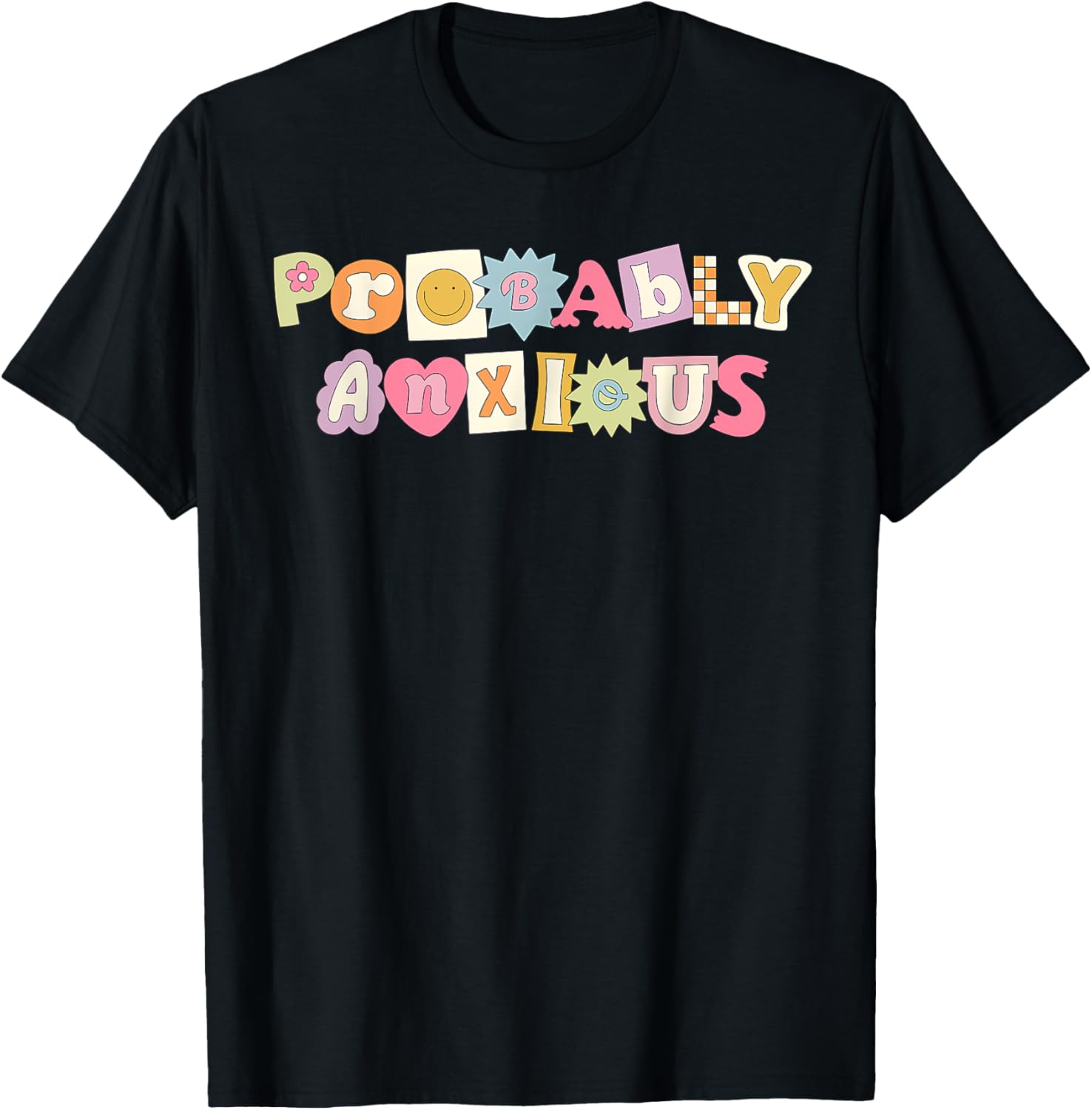 Retro Vintage Probably Anxious Funny Matching Mental Health T-Shirt - T-Shirt | Black
