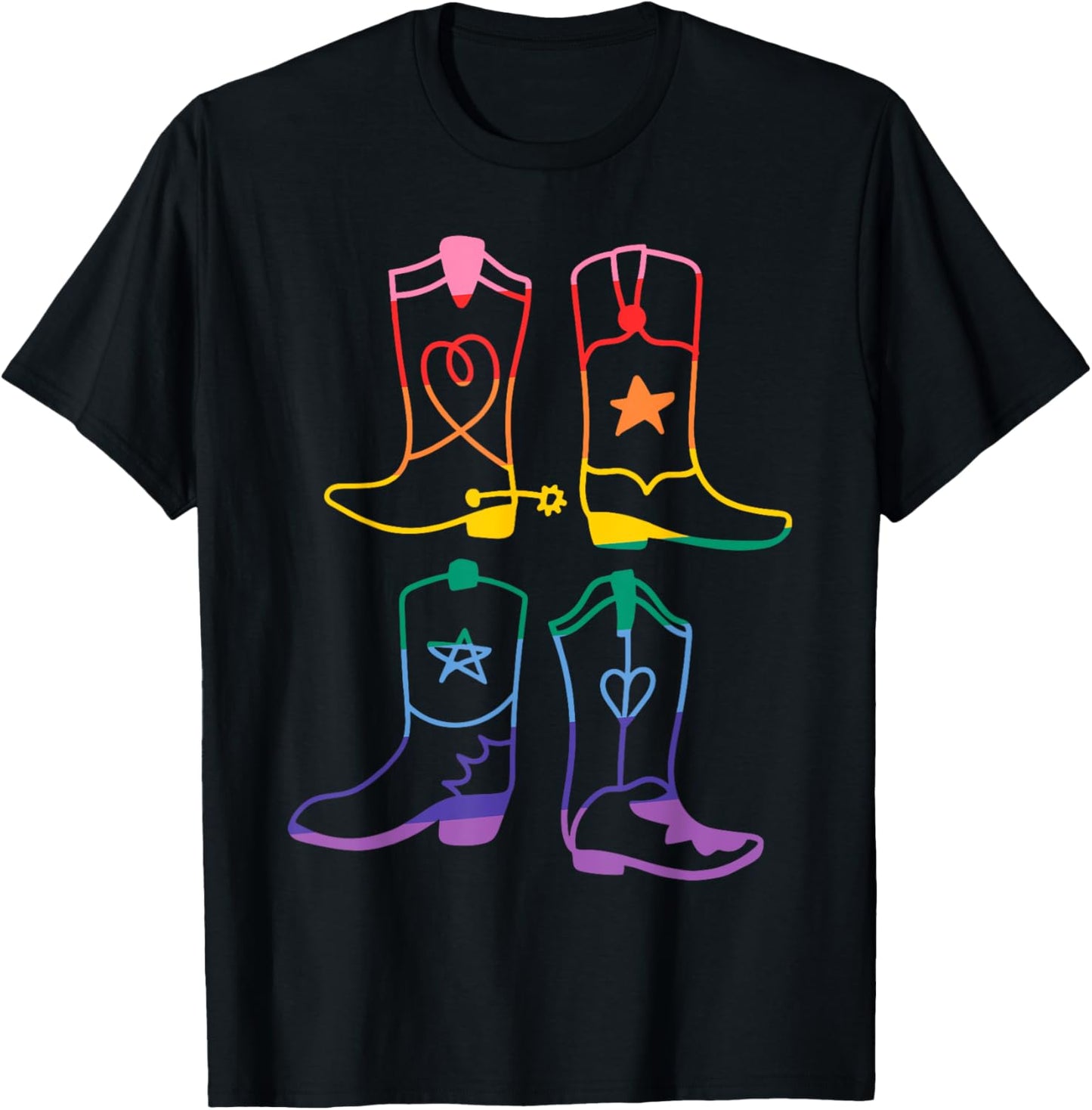 Gay Pride Western Rodeo LGBTQ Cowboy Cowgirl Boots Rainbow T-Shirt - T-Shirt | Black