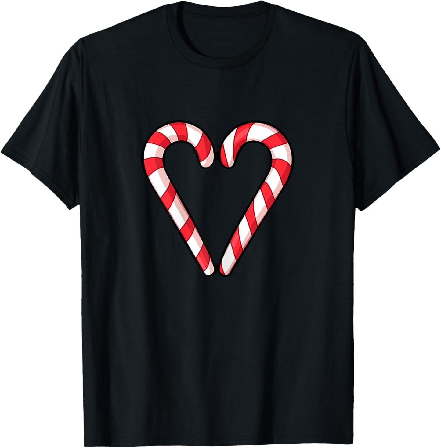 Candy Cane Heart Christmas Cute Holiday Red White Stripe T-Shirt - T-Shirt | Black