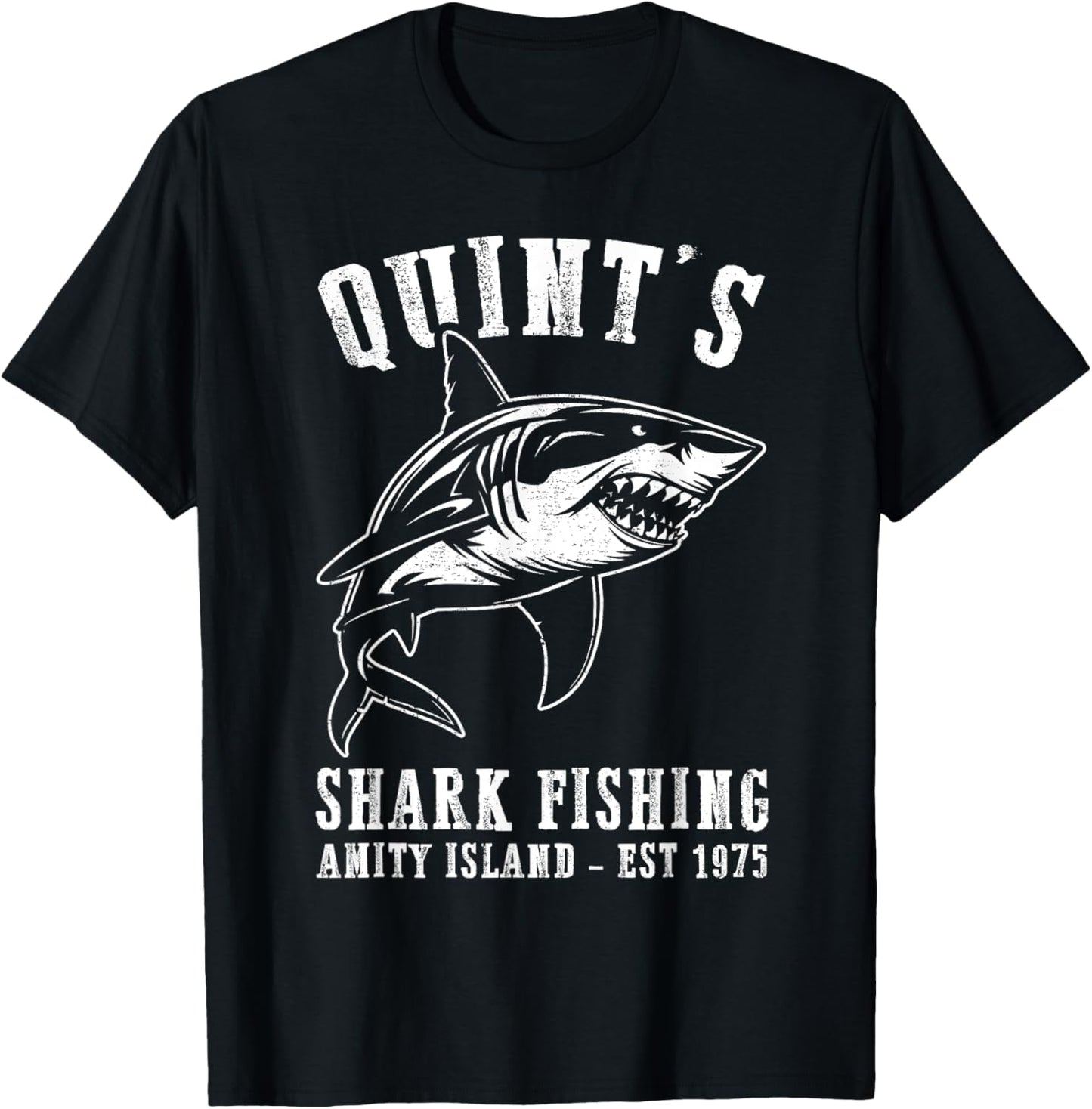 Quints Awesome Ocean Animals Vintage Apparel Shark Fishing T-Shirt - T-Shirt | Black