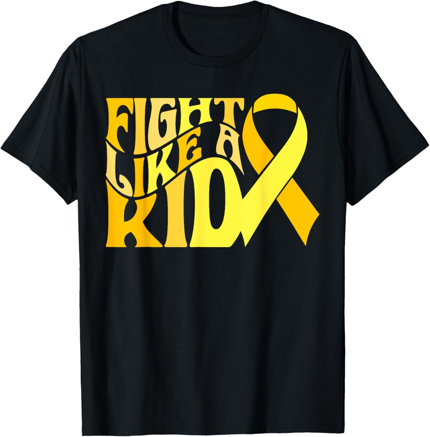 Fight Like Kid Golden Ribbon Childhood Cancer Awareness 2024 T-Shirt - T-Shirt | Black