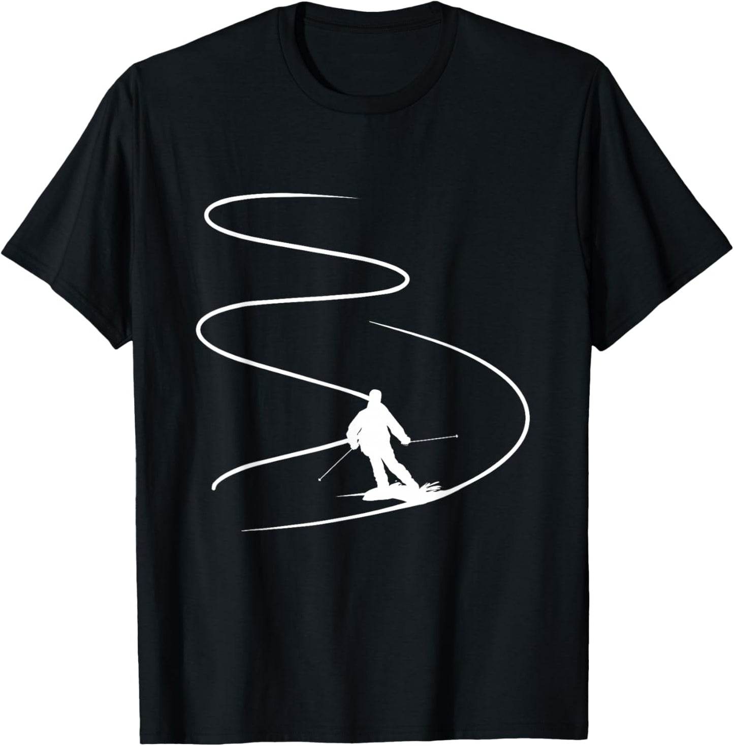 Skier With Tracks In Deep Powder Snow Freeride Sport Skiing T-Shirt - T-Shirt | Black