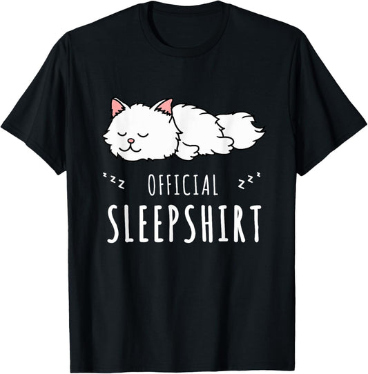 Official Sleepshirt White Cat Funny Cute Sleep Lover Pajamas Women Girls Kids T-Shirt - T-Shirt | Black