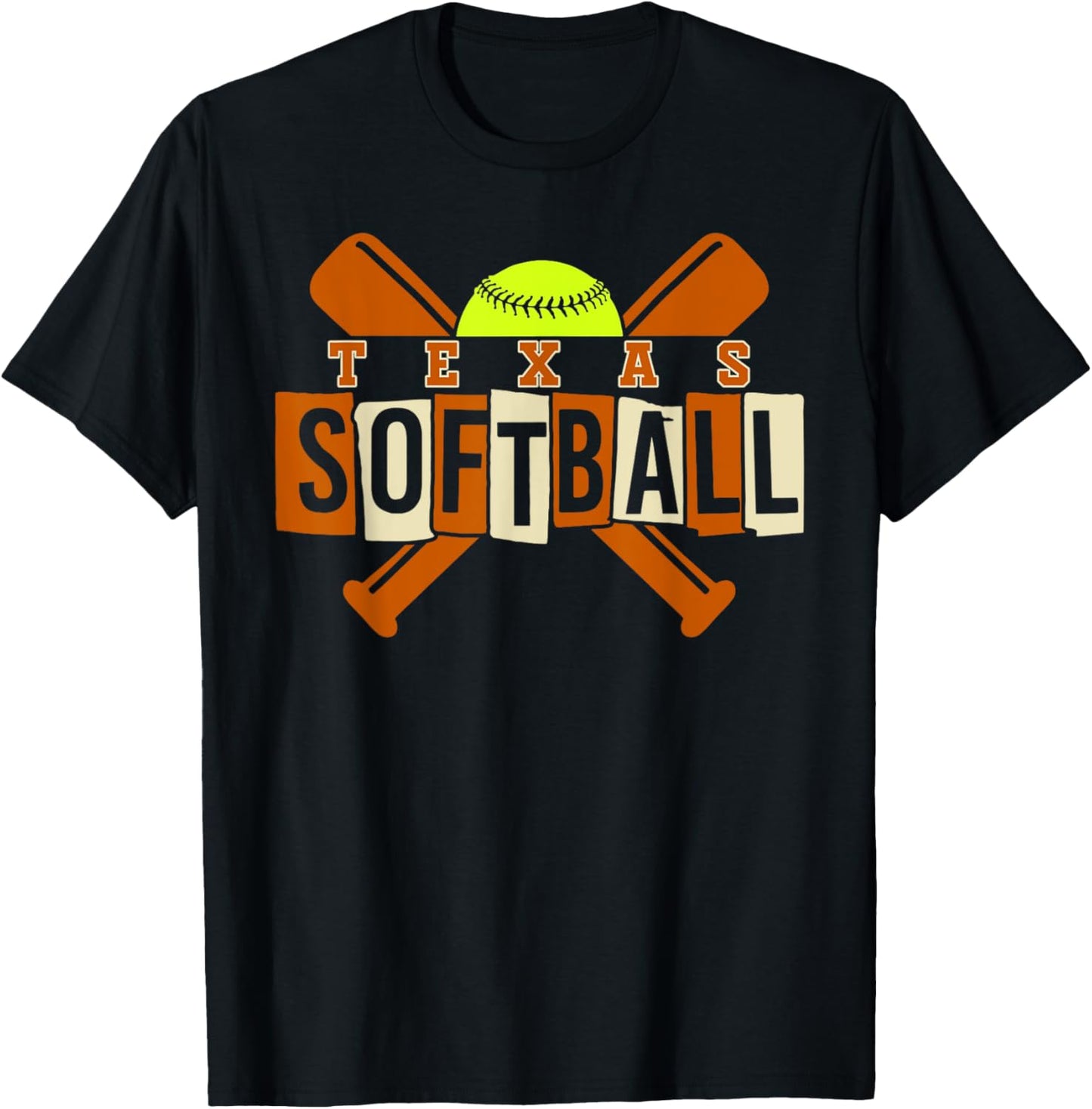 Texas Softball Vintage Kids Team Retro Softball Fan T-Shirt - T-Shirt | Black