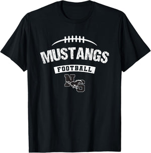 North Shore Mustangs Logo Football Distressed HS T-Shirt - T-Shirt | Black