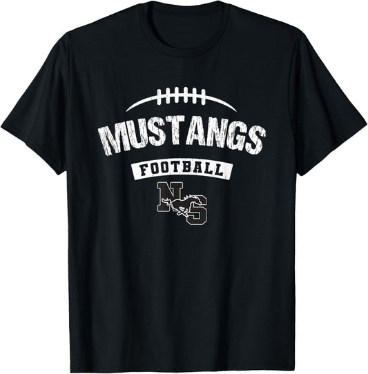 North Shore Mustangs Logo Football Distressed HS T-Shirt - T-Shirt | Black