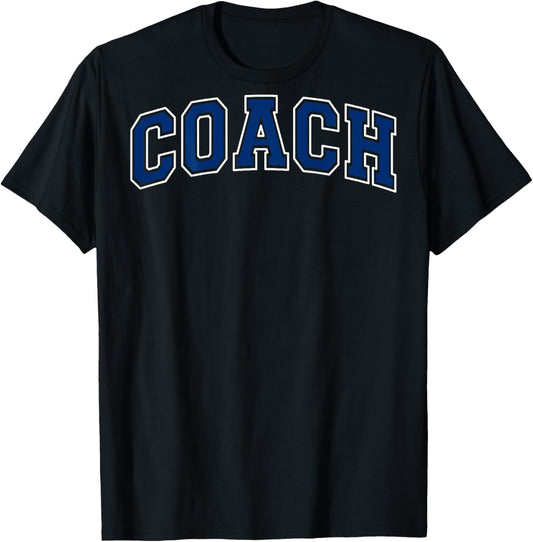 Coach Sports Trainer Vintage Varsity Blue White on the back T-Shirt - T-Shirt | Black