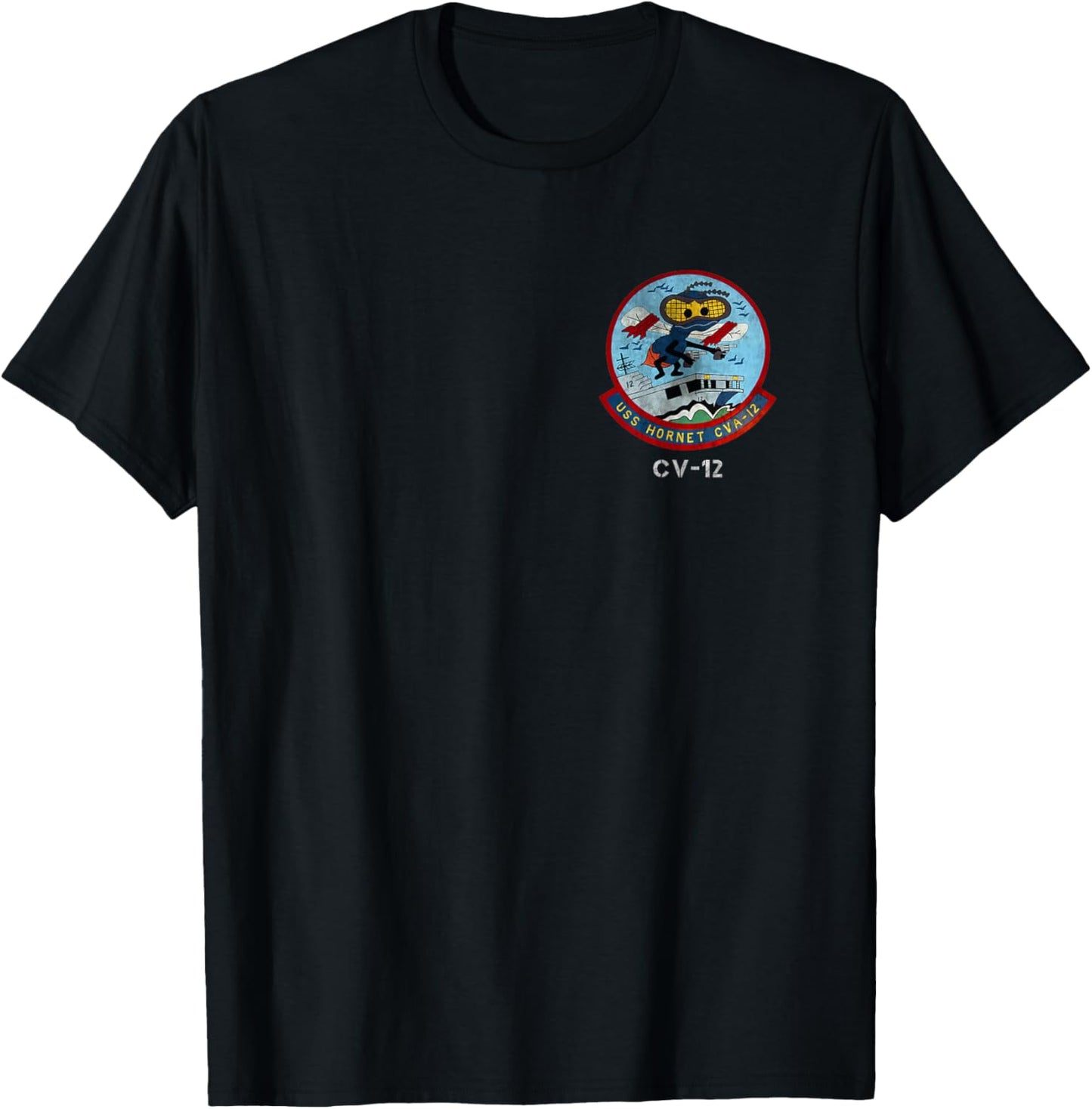 USS Hornet CV-12 Logo American Flag Aircraft Carrier Veteran T-Shirt - T-Shirt | Black