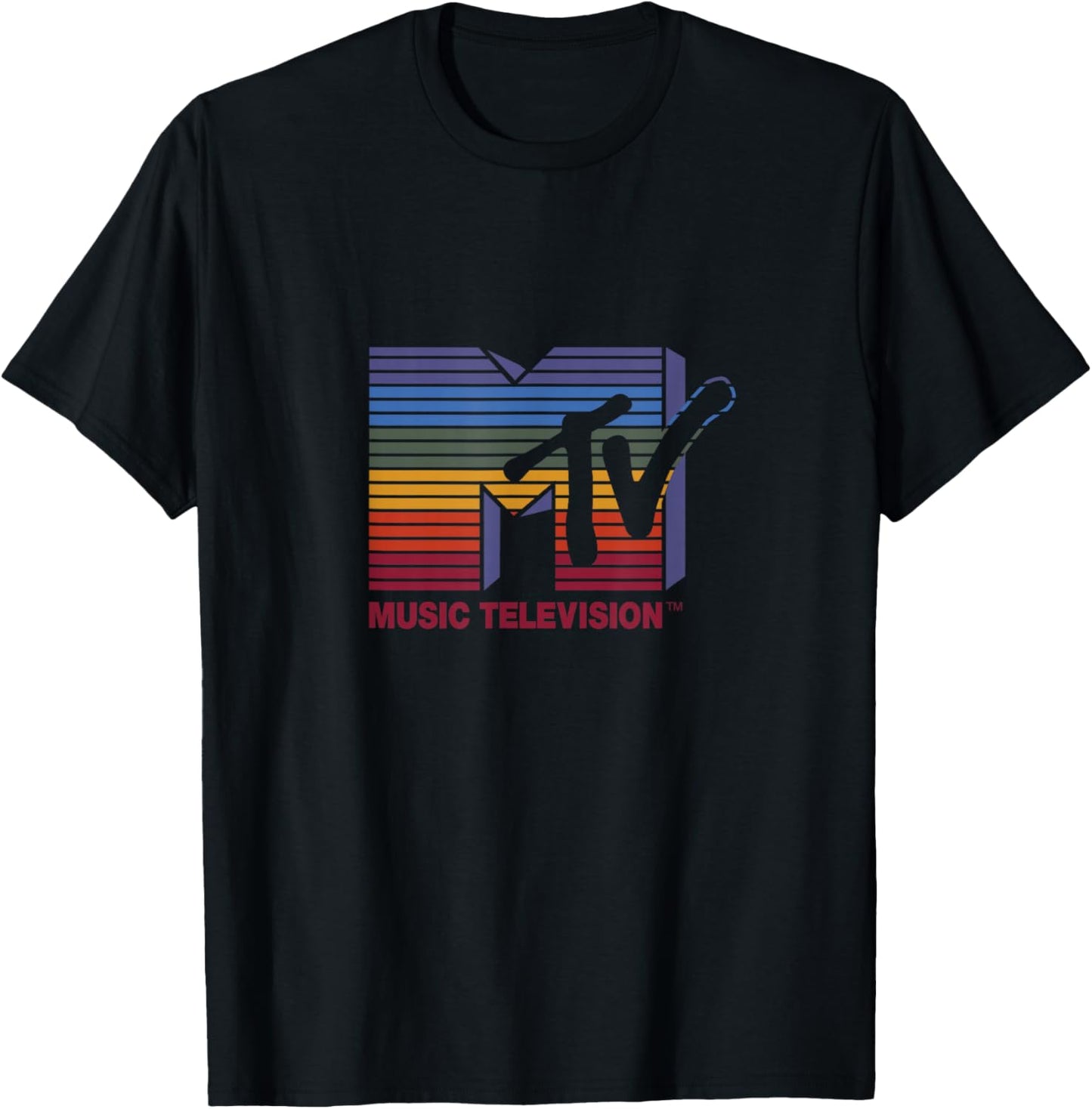 Klassisches MTV-Logo, Regenbogen-Druck T-Shirt - T-Shirt | Black
