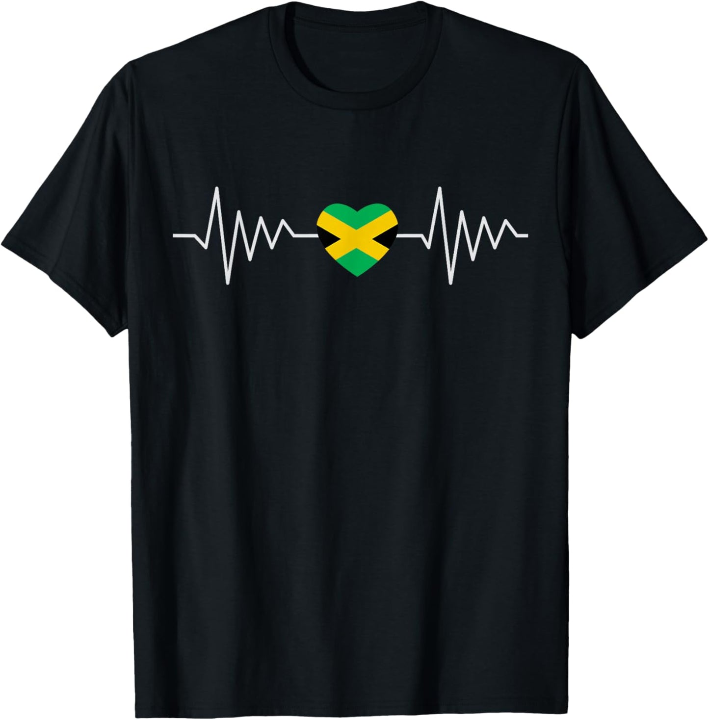 Jamaica Flag Heartbeat Proud Jamaican Roots Kids Men Women T-Shirt - T-Shirt | Black