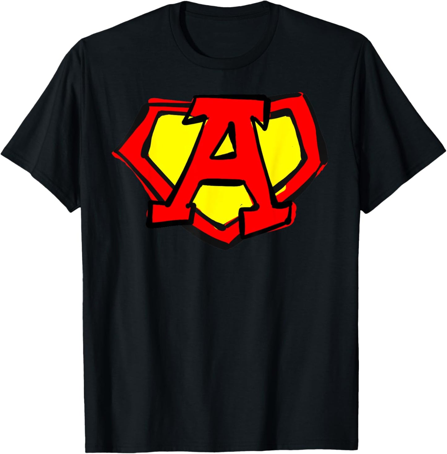 Superhero Letter on Chest A cute cartoon version T-Shirt - T-Shirt | Black