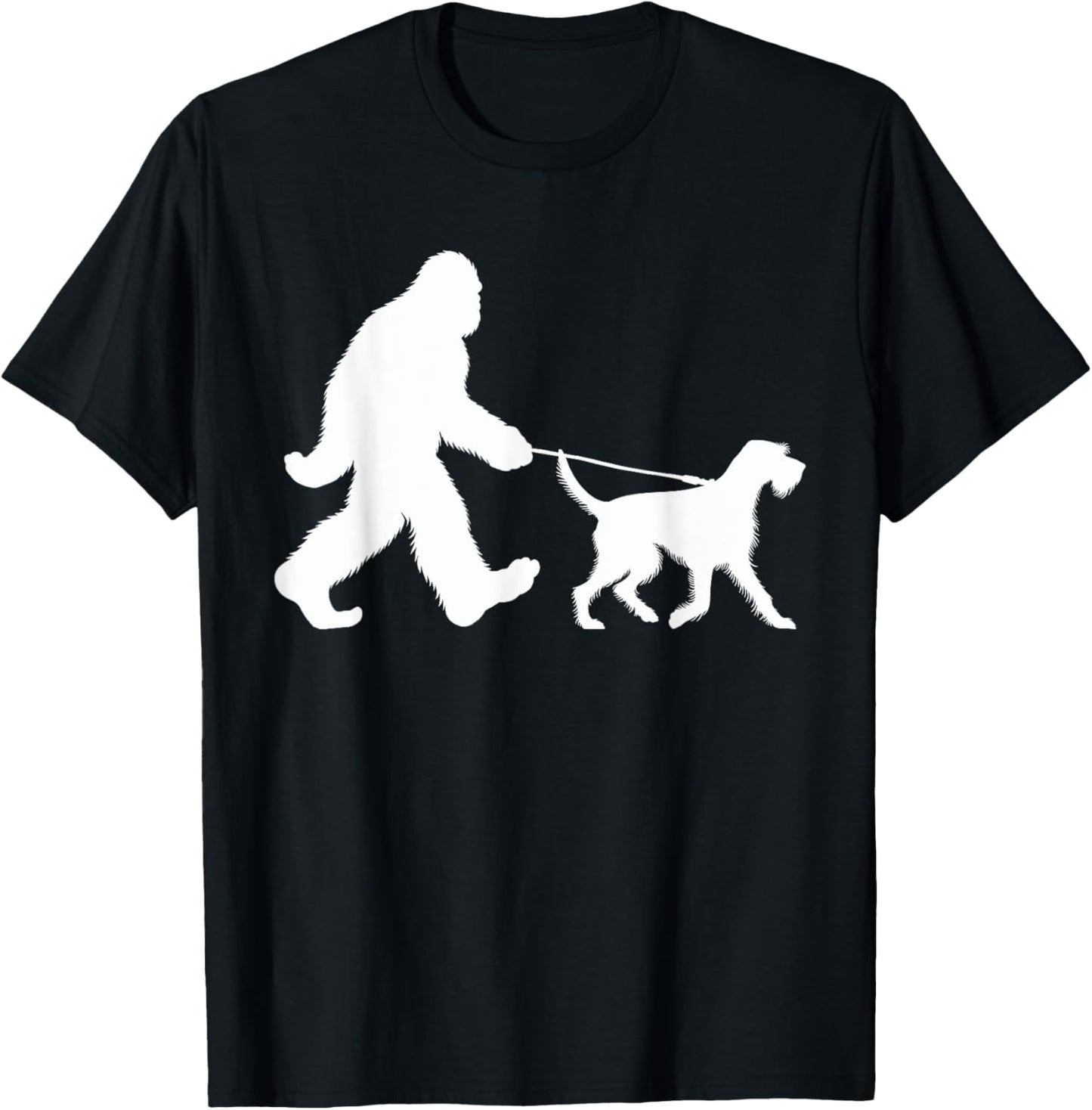 Bigfoot Walking a Dog Funny German Wirehaired Pointer Lovers T-Shirt - T-Shirt | Black
