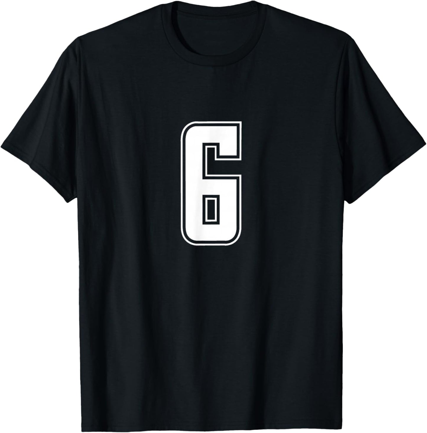Number 6 Team Junior College Sports Uniform Numbered T-Shirt - T-Shirt | Black