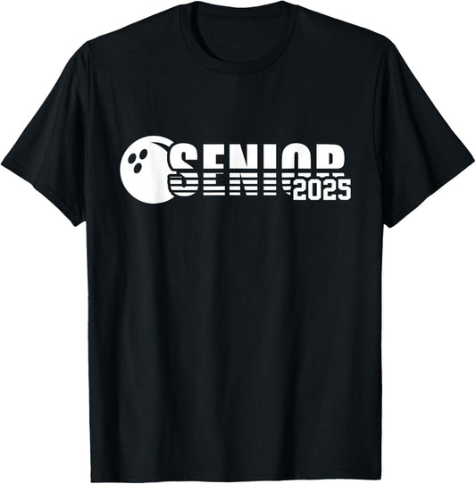 Senior 2025 Bowling Player Class Of 2025 Graduation Seniors T-Shirt - T-Shirt | Black