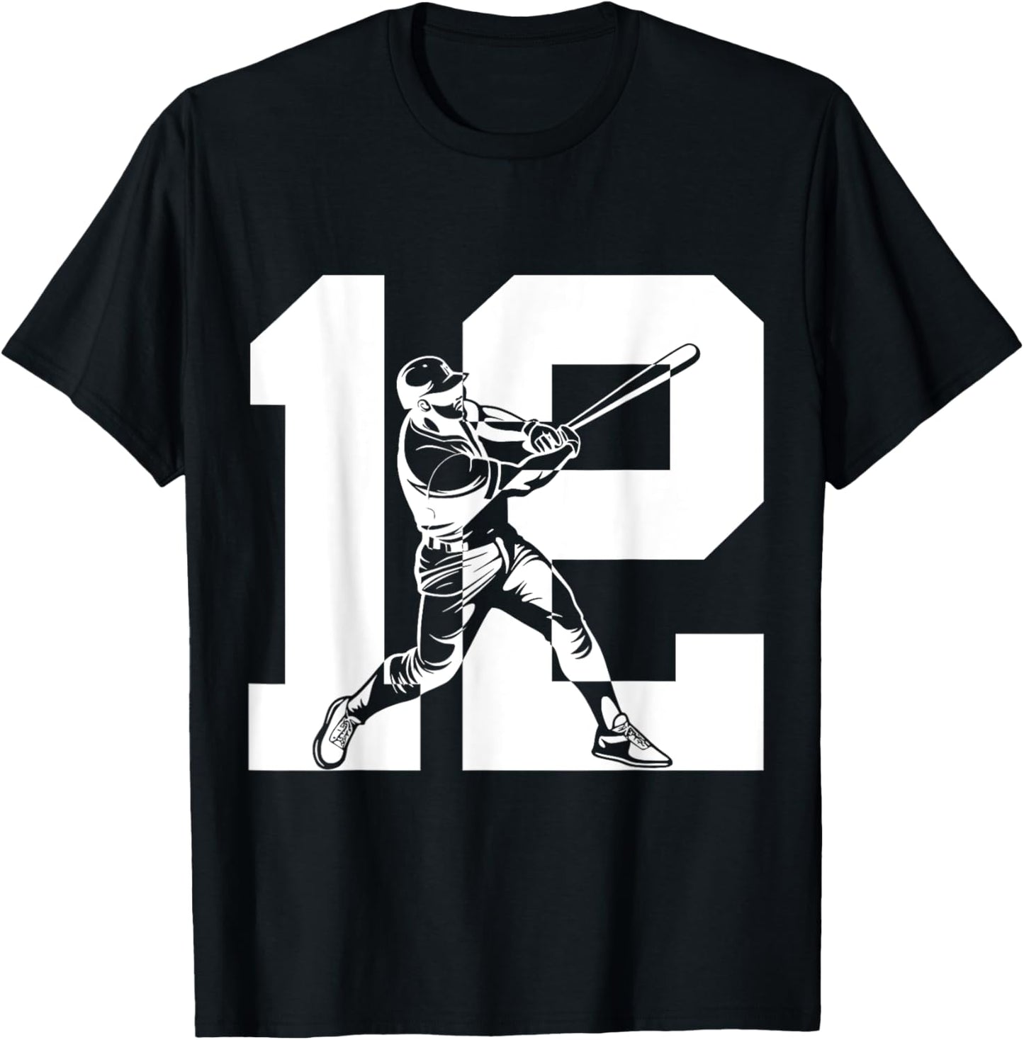 Number 12 Years Baseball 12th Birthday T-Shirt - T-Shirt | Black