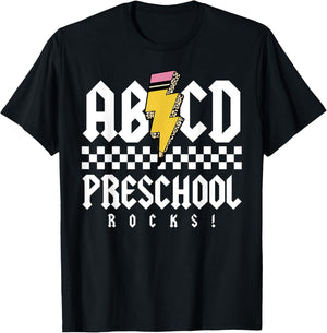 ABCD Preschool Rocks Pencil Lightning Teachers Rock Boys T-Shirt - T-Shirt | Black