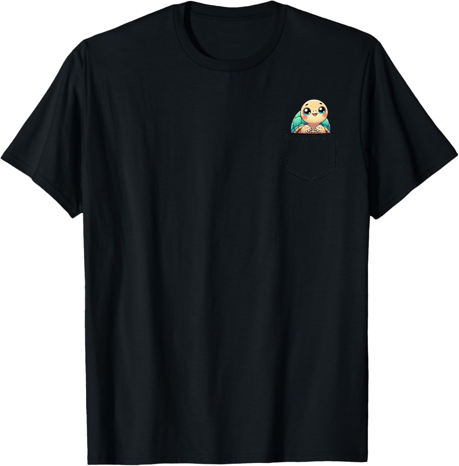 Cute Turtle Pocket Kawaii Animal Lover Graphic Art T-Shirt - T-Shirt | Black