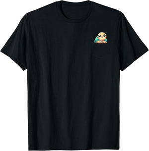 Cute Turtle Pocket Kawaii Animal Lover Graphic Art T-Shirt - T-Shirt | Black