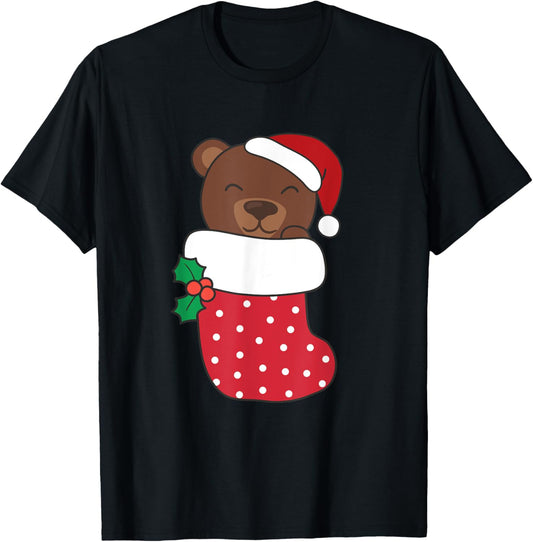 Cute Bears In Christmas Socks For Christmas Bear T-Shirt - T-Shirt | Black