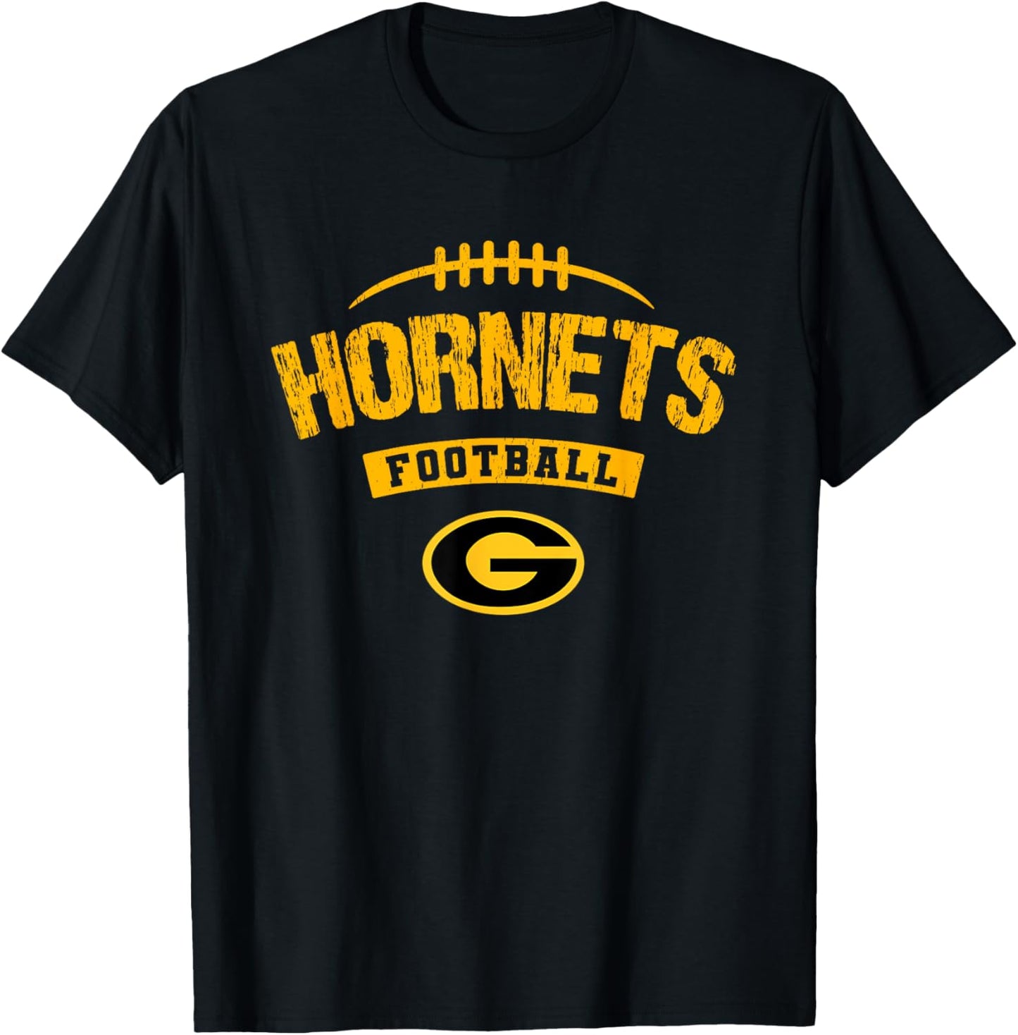 Gatesville Hornets Logo Football Distressed HS T-Shirt - T-Shirt | Black