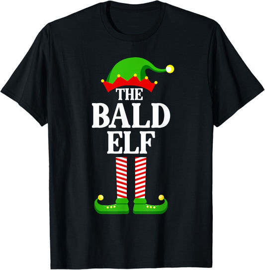 Bald Elf Family Matching Group Funny Christmas T-Shirt - T-Shirt | Black