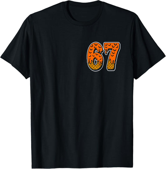 Six Seven Halloween Funny 67 Meme Ice Cream Pumpkin T-Shirt - T-Shirt | Black