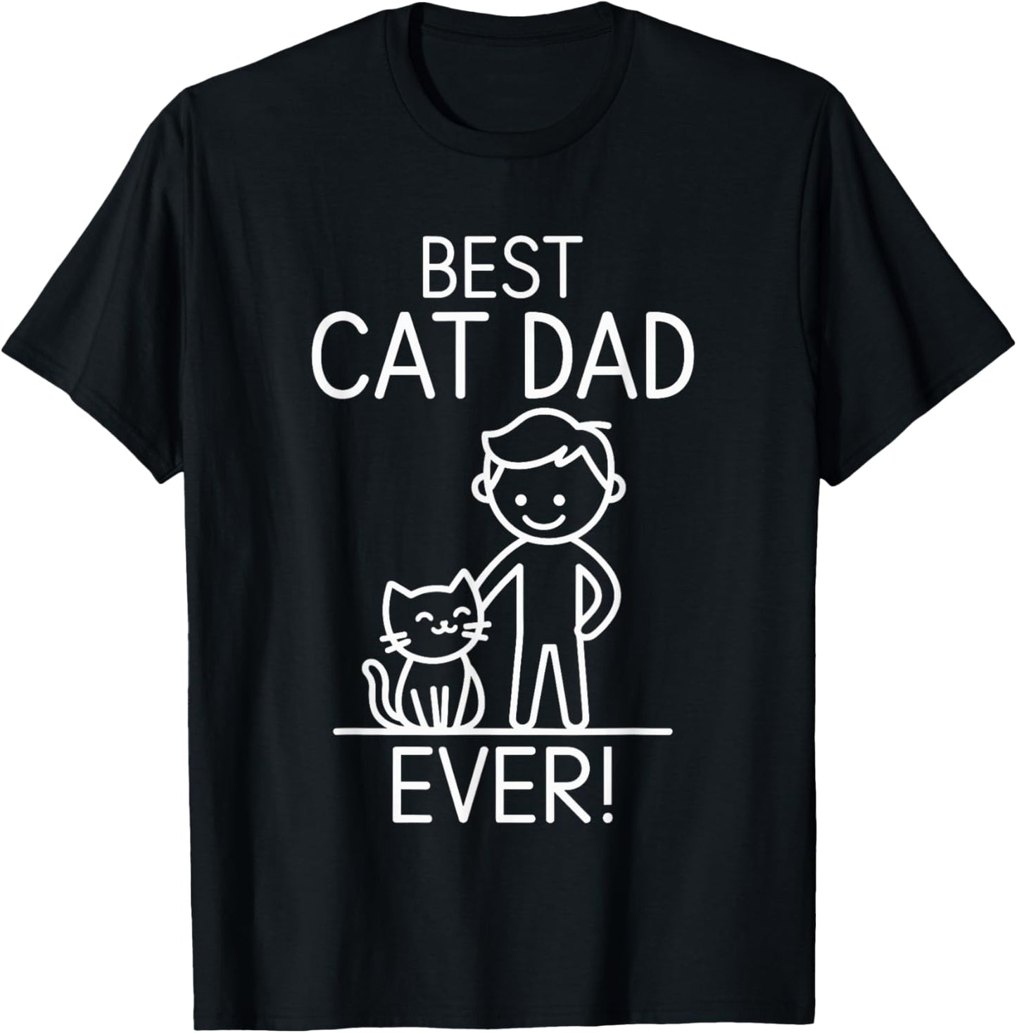 Best Cat Dad Ever Fun Line Art Illustration T-Shirt - T-Shirt | Black