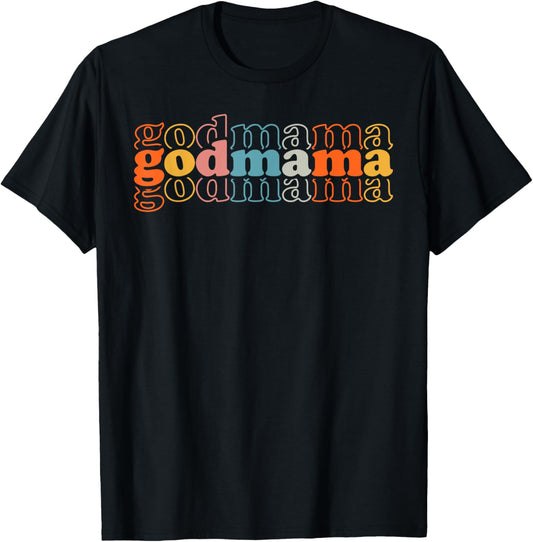 Godmama Retro Mother's Day Best Godmother T-Shirt - T-Shirt | Black