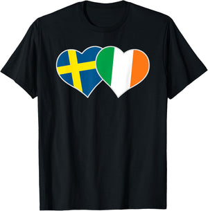 Swedish Irish Flag Heart Sweden Ireland Mix Heritage T-Shirt - T-Shirt | Black